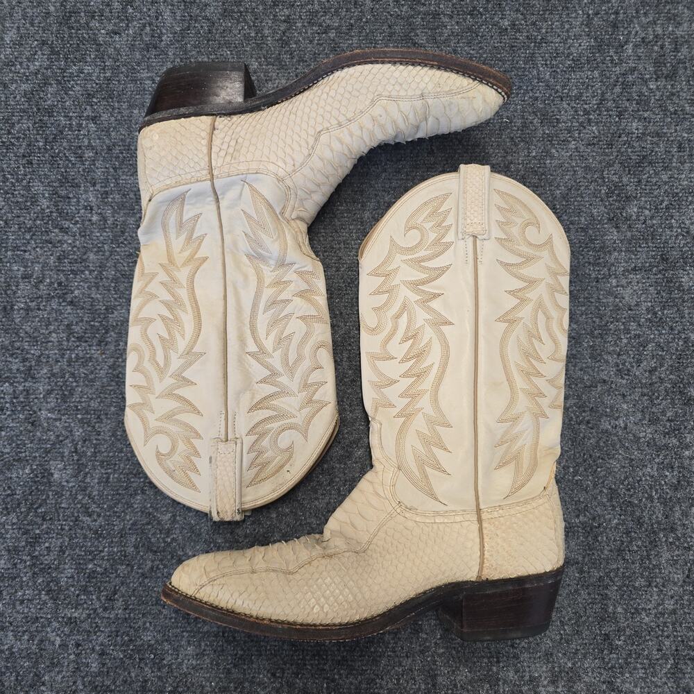 Vtg Dan Post Manning White Python Snakeskin Cowboy Boots Mens 9.5 D USA 1989 - Picture 3 of 12